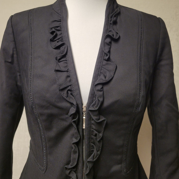 Ruffle Trimmed Black Blazer Whimsigoth Office Siren Career Dark Coquette Size‎ 4 - Picture 2 of 8